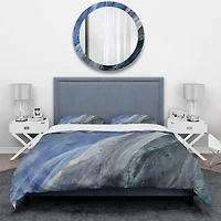 Designart 'Black And Blue Abstract Water Painting' Geometric Bedding Set