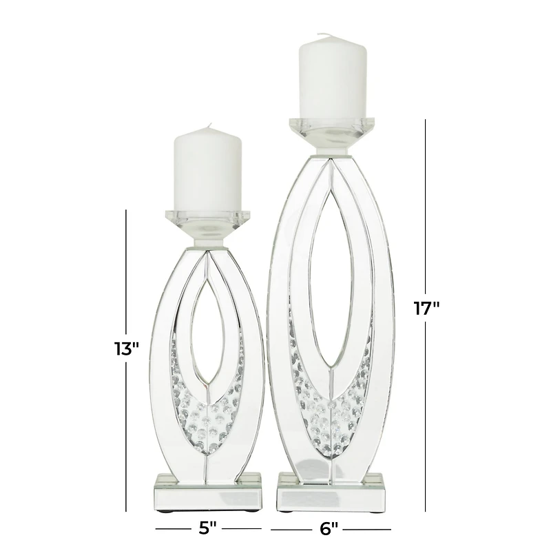Set of 2 Clear MDF Glam Candle Holder, 17" x 6" x 4"