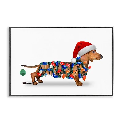 Stupell Industries Christmas Lights Wrapped Dog Framed Giclee Wall Art