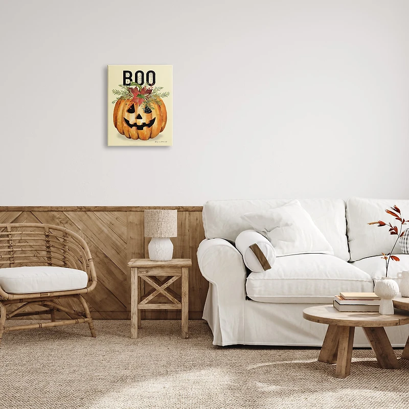 Stupell Industries Boo Seasonal Halloween Flowers Canvas Wall Art