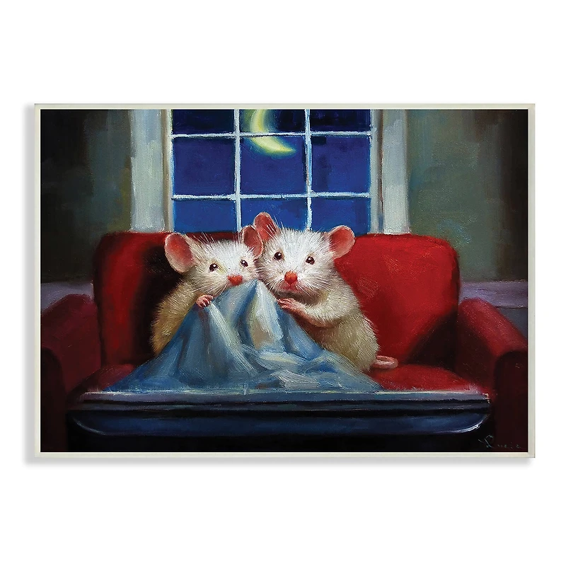 Stupell Industries House Mice Snuggling Under Blanket Watching TV Wall Plaque