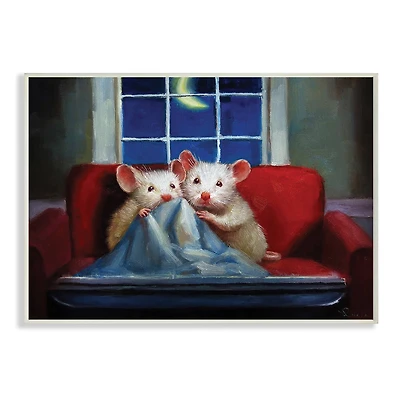 Stupell Industries House Mice Snuggling Under Blanket Watching TV Wall Plaque