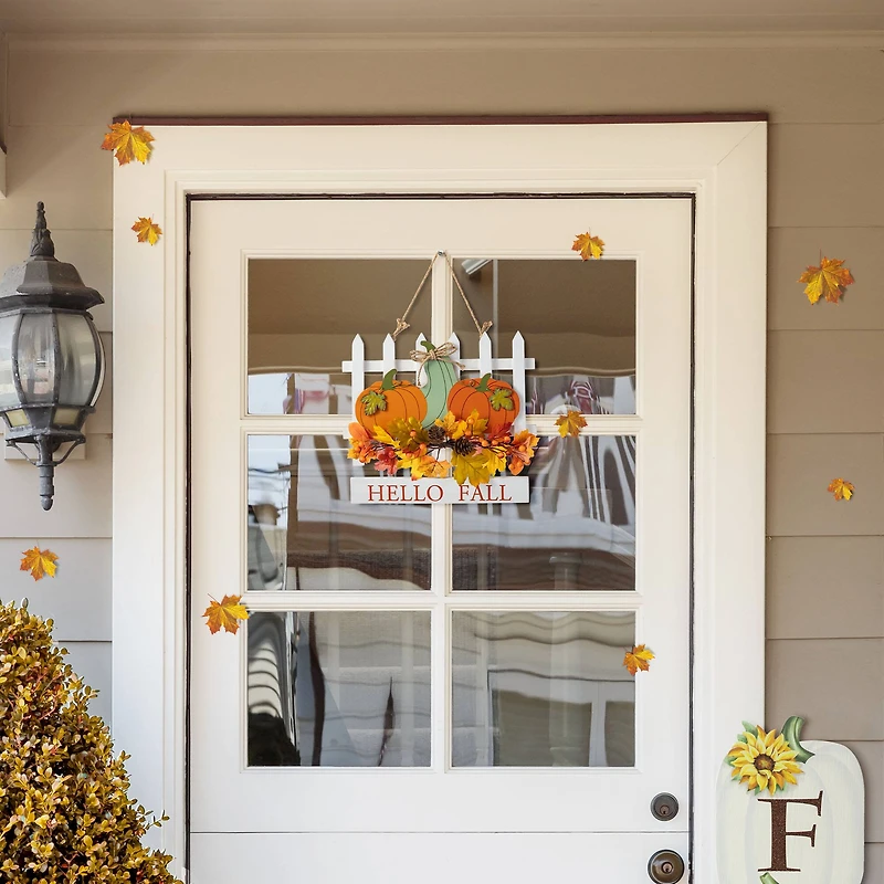 Glitzhome® 14" Fall Wooden Patch with Floral Door Hanger