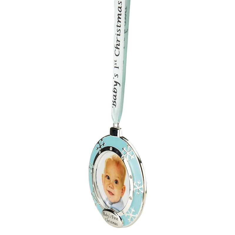 3" Blue & Silver "Baby's First Christmas" Framed Ornament