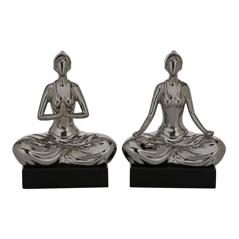 9" Silver Porcelain Yoga Sculpture Set