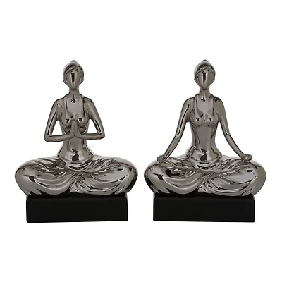 9" Silver Porcelain Yoga Sculpture Set