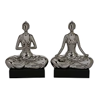 9" Silver Porcelain Yoga Sculpture Set