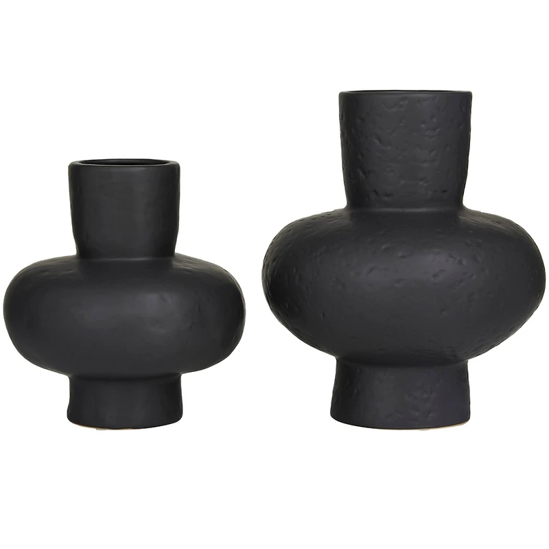 CosmoLiving by Cosmopolitan Black Ceramic Gourd Style Vase Set of 2 11", 9"