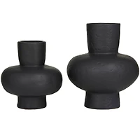 CosmoLiving by Cosmopolitan Black Ceramic Gourd Style Vase Set of 2 11", 9"