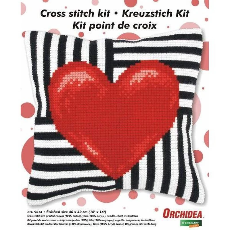 Orchidea Red Heart Cushion Cross Stitch Kit