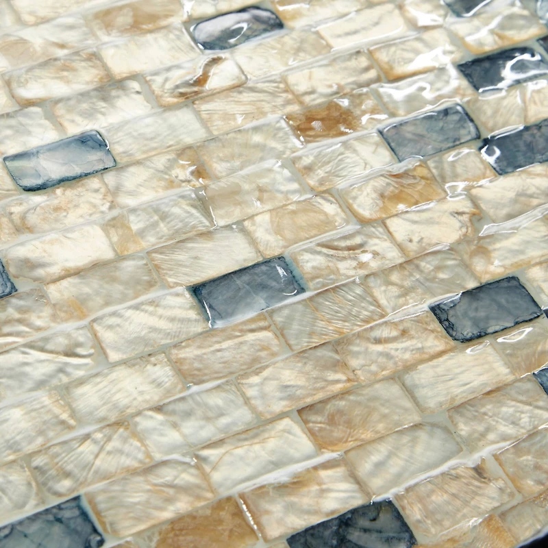 Set of 3" Black Mother of Pearl Coastal Tray, 24", 20", 16"