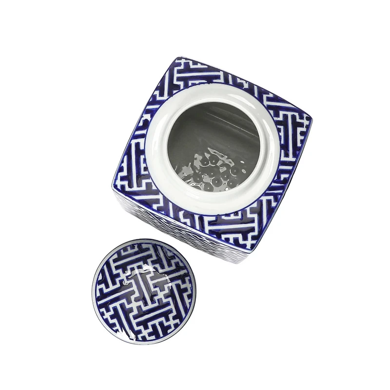 Hello Honey® 8.5" Blue and White Decorative Stoneware Ginger Jar with Lid