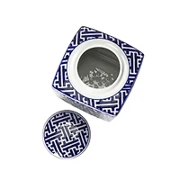 Hello Honey® 8.5" Blue and White Decorative Stoneware Ginger Jar with Lid