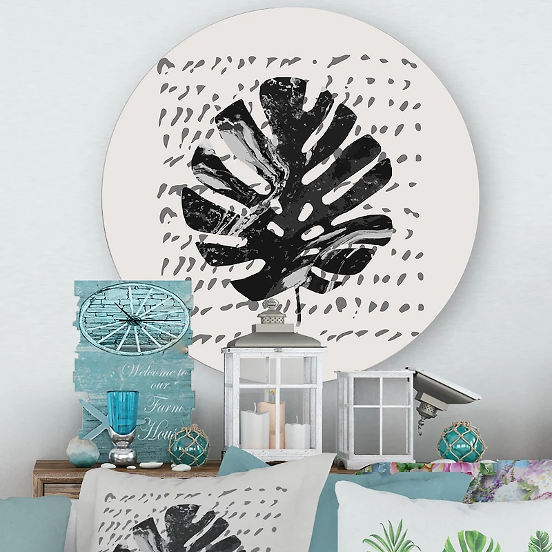 Designart - Minimal Tropical Palm Leaf On Grunge Texture