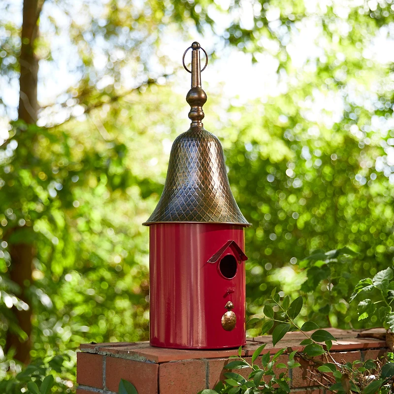 Glitzhome® 24" Retro Red Metal Bell Roof Birdhouse