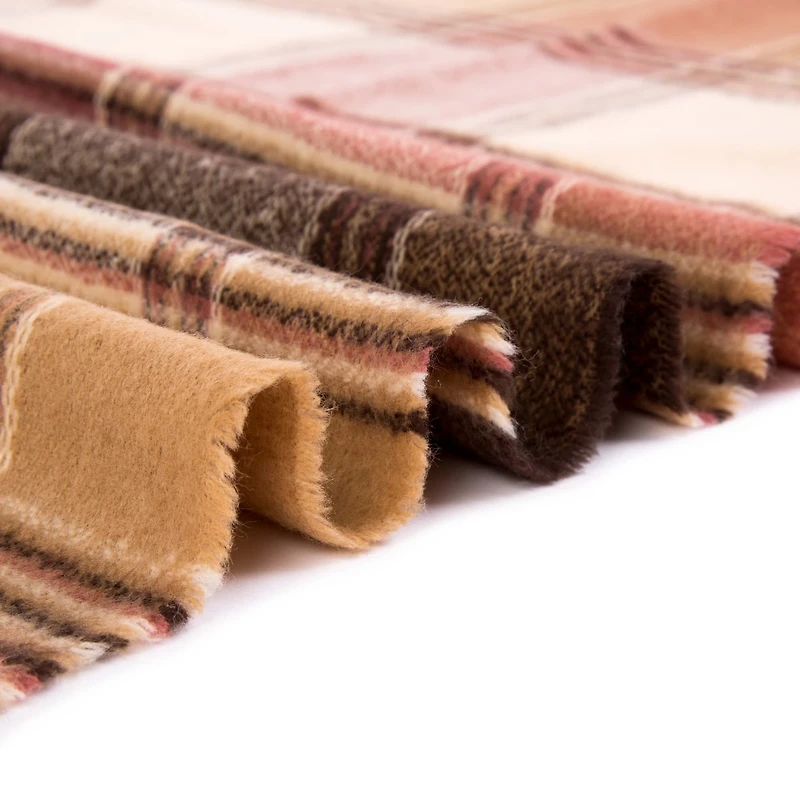 Glitzhome® 77" Pink, Cream & Gray Plaid Scarf with Tassels