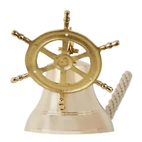 Gold Brass Bell Wall Decor with Ship wheel Backing 7" x 9" x 6"