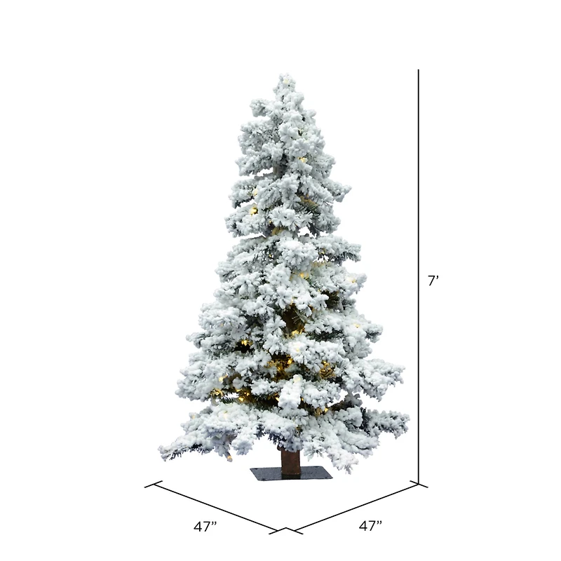 7ft. Pre-Lit Flocked Spruce Artificial Christmas Tree, Clear Dura-Lit® LED Lights