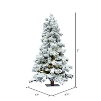 7ft. Pre-Lit Flocked Spruce Artificial Christmas Tree, Clear Dura-Lit® LED Lights