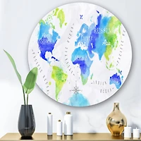 Designart - World Map In Green and Blue