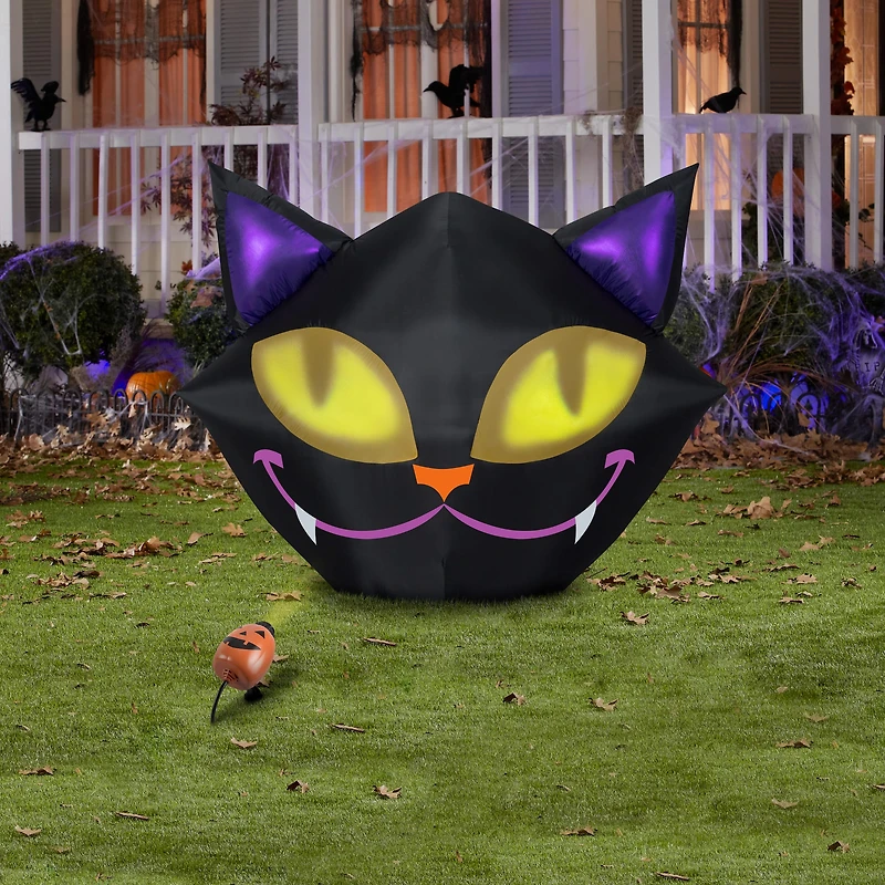 48.03" Airblown® Inflatable Halloween Smiling Cat Projection Set