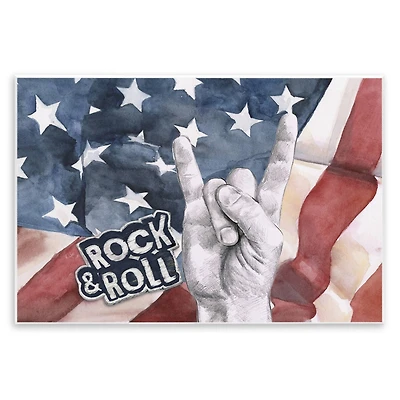 Stupell Industries Rock And Roll Hand And American Flag Design Wall Plaque Art