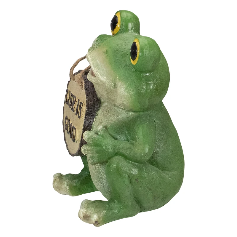 9" Green Life is Good Frog Outdoor Garden Statue