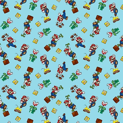 Nintendo® Super Mario Mario Toss Light Blue Cotton Fabric