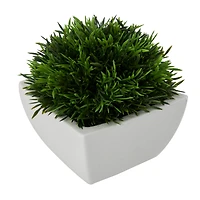 7" Green Foliage Artificial Plant with White Ceramic Pot