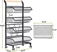 Black 4 Tier Fruit Vegetable Storage Basket Rolling Cart