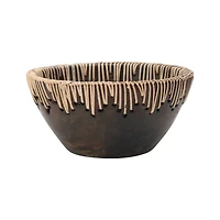 10" Decorative Terra Cotta Bowl with Rattan Stitching