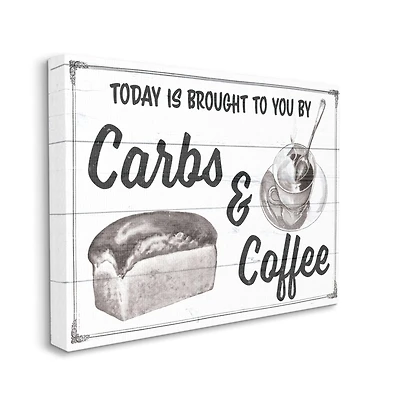 Stupell Industries Carbs and Coffee Kitchen Humor Rustic Word Design Canvas Wall Art