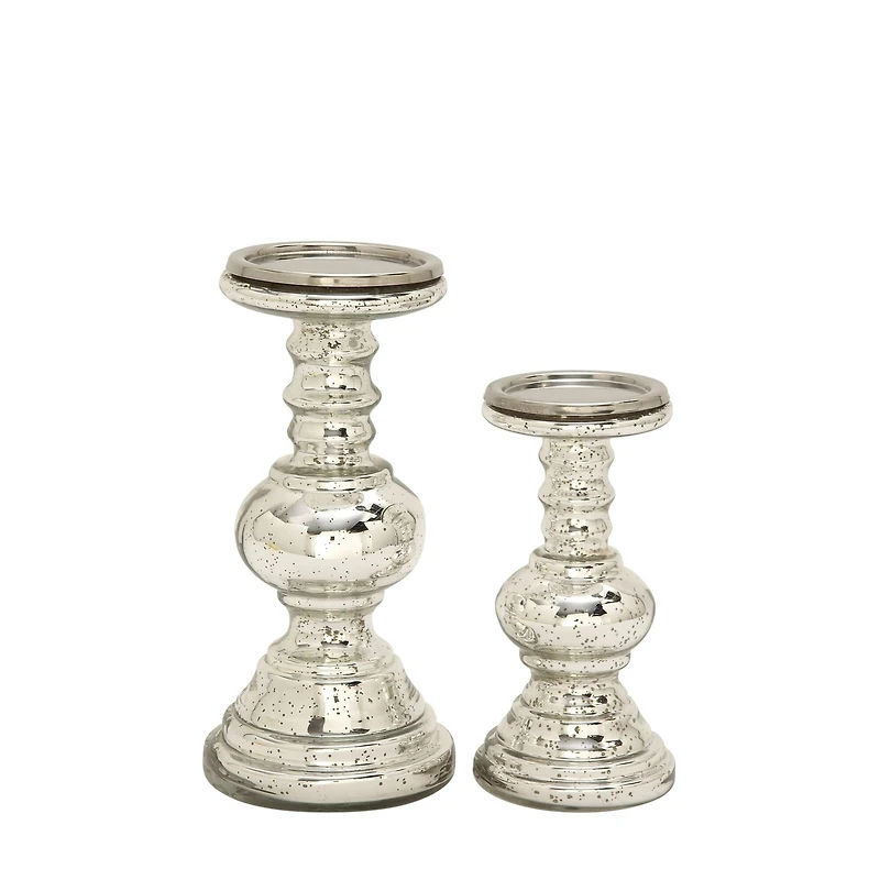 Silver Glass Traditional Candle Holder Set
