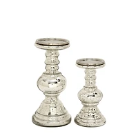 Silver Glass Traditional Candle Holder Set