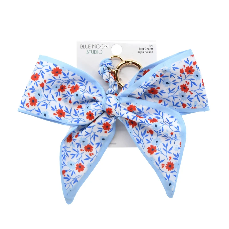 Blue Moon Studio™ Blue Floral Print Bow Bag Charm