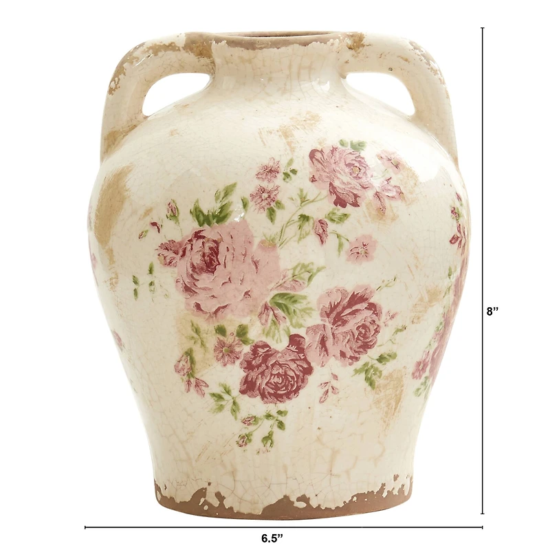 8" Tuscan Ceramic Floral Print Vase