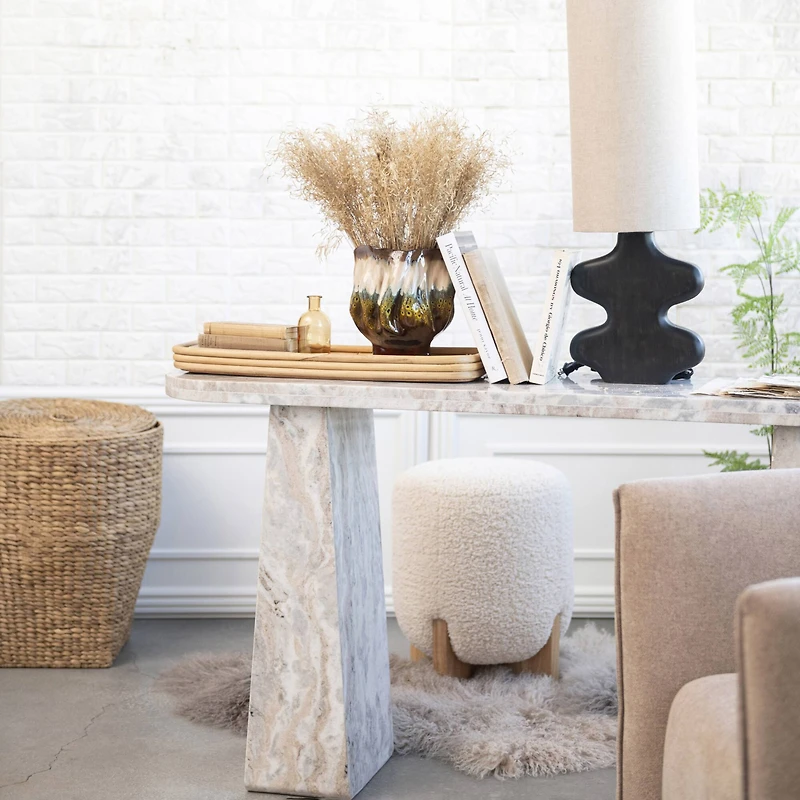 Hello Honey® White Bouclé Fabric Upholstered Ottoman