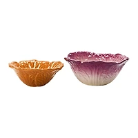 Hello Honey® Orange & Purple Hand-Painted Cabbage Shaped Stoneware Bowls, 2ct.