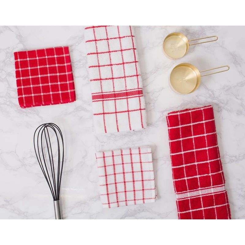 DII® Red Windowpane Terry Dishtowel, 4ct.