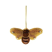 Hello Honey® 4.5" Brown & Gold Beaded Bee Fabric & Glass Ornament
