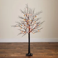 4ft. Pre-Lit Artificial Halloween Black Twig Tree with 24 Orange LED Pumpkin Shaped Lights