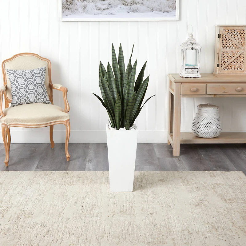 4ft. Sansevieria Plant in White Tower Planter