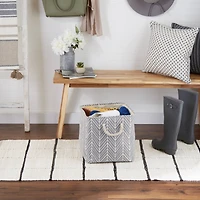 DII® 13" Gray Herringbone Square Fabric Bin