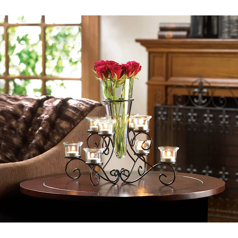 15" Scrollwork Candle Stand with Vase