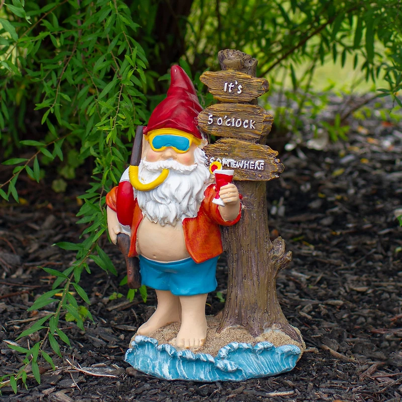 10.5" Red & Blue Beach Gnome Outdoor Garden Statue