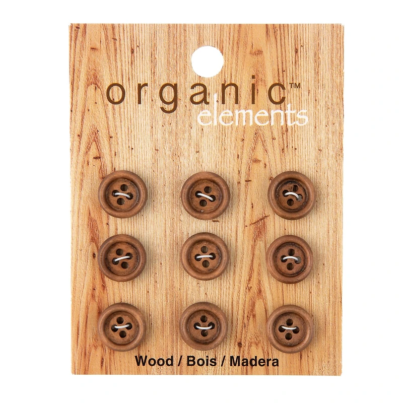 Organic Elements 1/2" Brown Wood Buttons, 9ct.