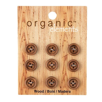 Organic Elements 1/2" Brown Wood Buttons, 9ct.