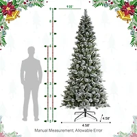 Glitzhome® 9ft Pre-Lit Flocked Slim Pine Artificial Christmas Tree, Warm White LED Lights