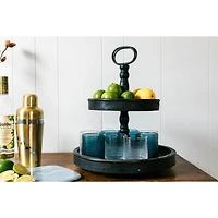Hello Honey® 18.5" Distressed Black Wood 2-Tier Tray