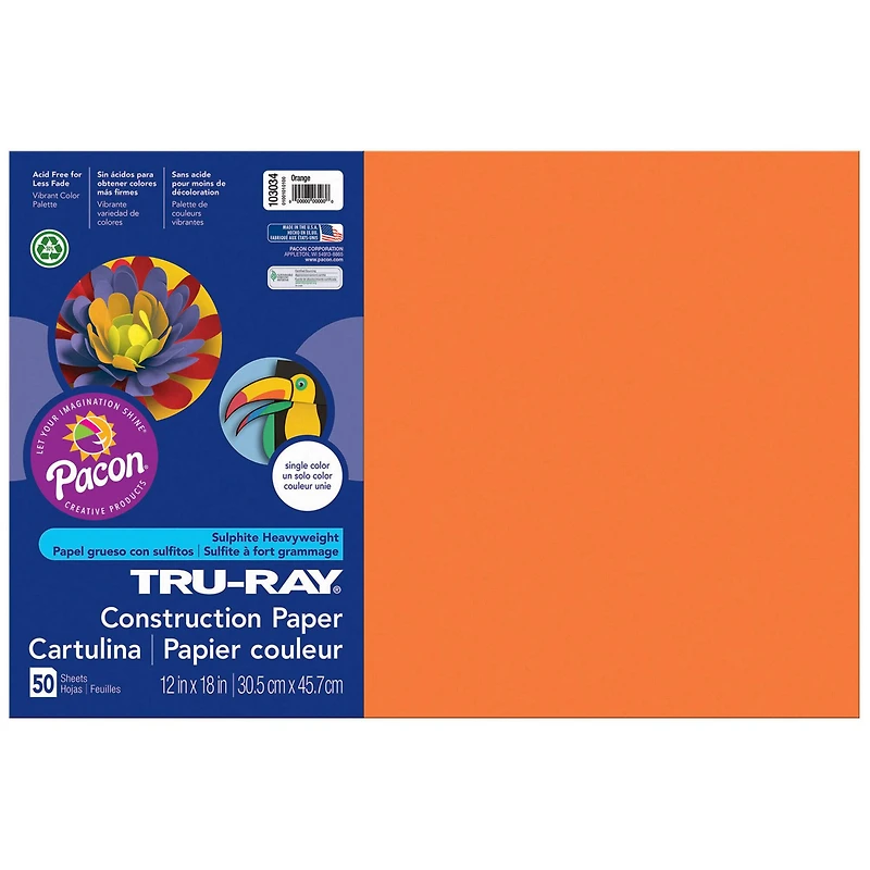 Tru-Ray® 12" x 18" Orange Construction Paper, 5 Packs of 50 Sheets